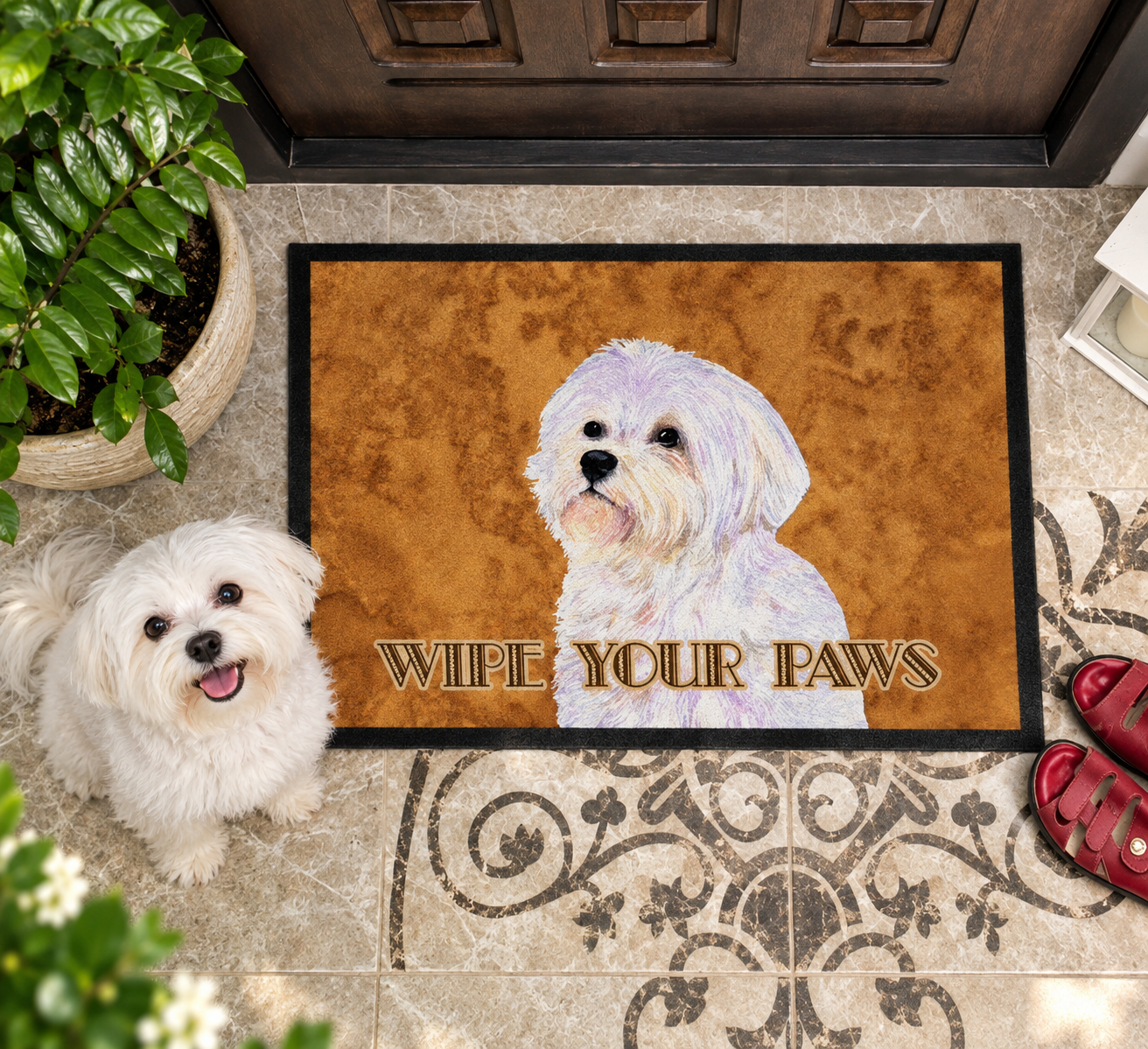 Maltese Wipe Your Paws Doormat
