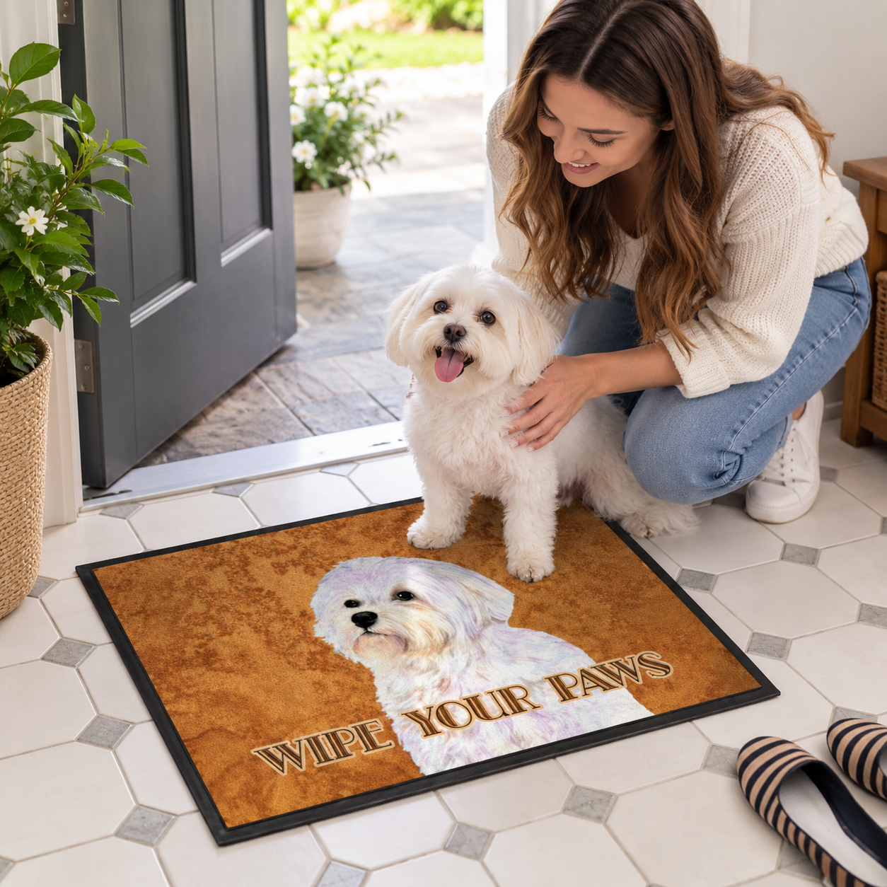 Maltese Wipe Your Paws Doormat