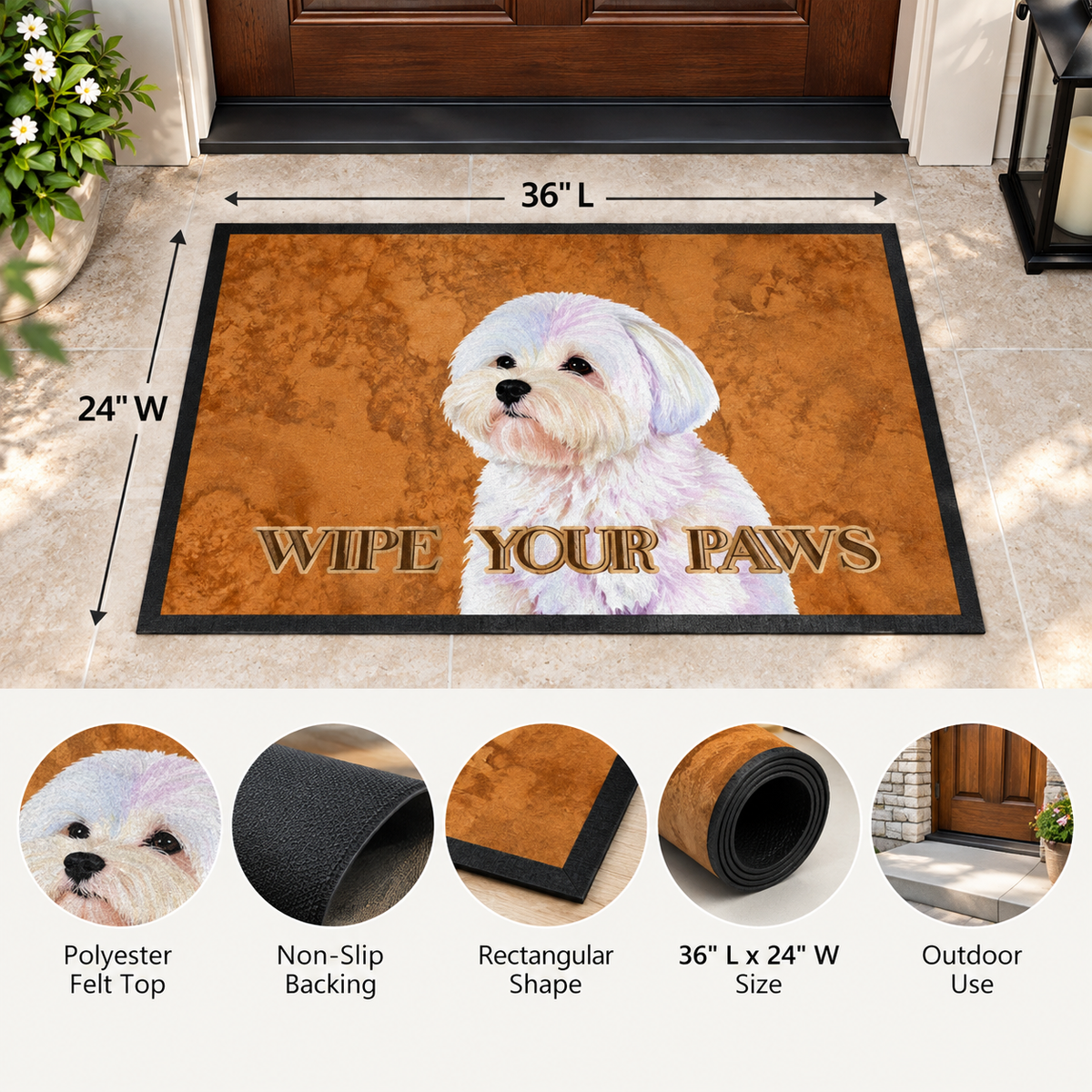 Maltese Wipe Your Paws Doormat