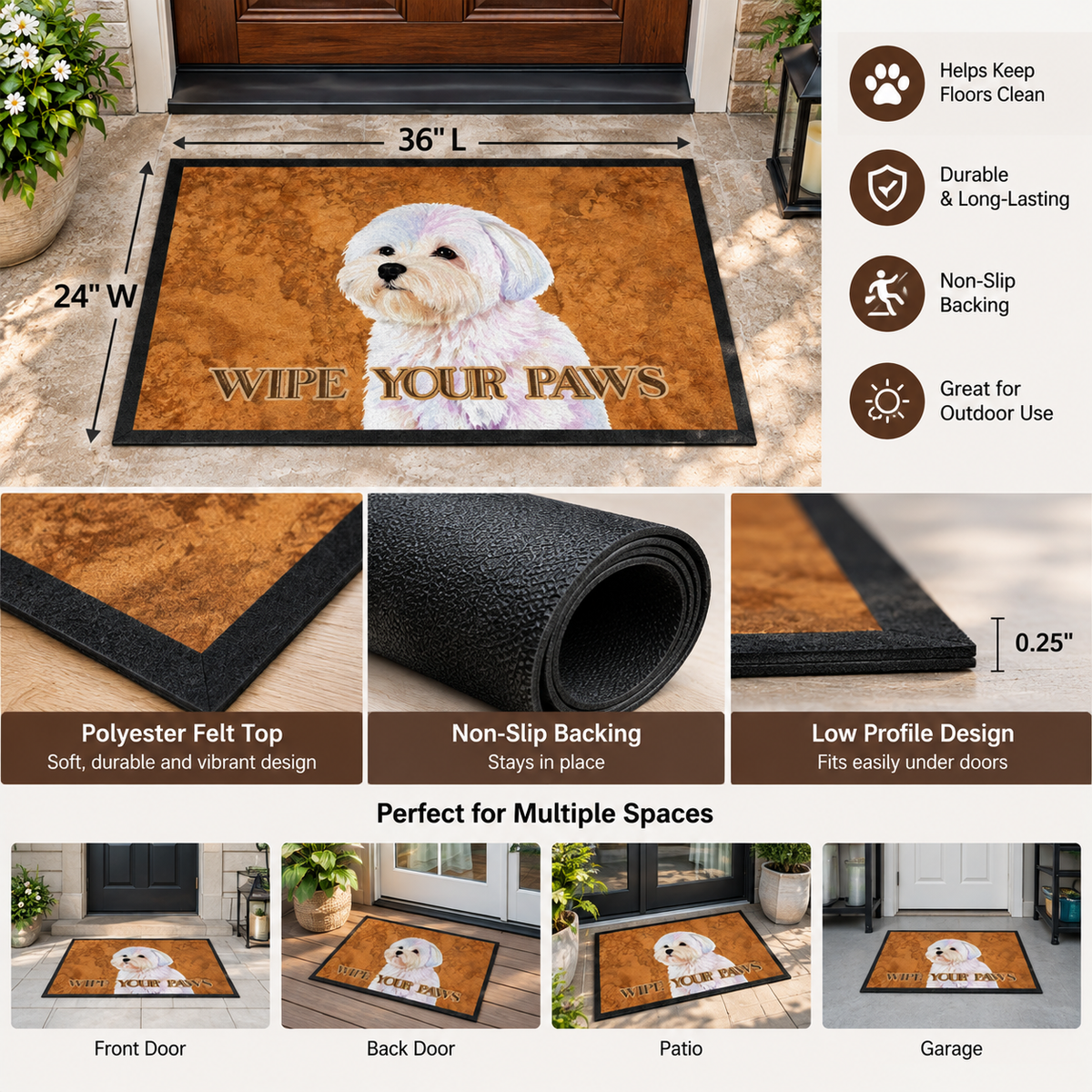 Maltese Wipe Your Paws Doormat